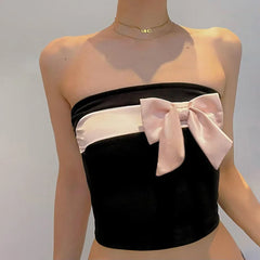 Black Tube Pink Bow Crop Top - Free From Label