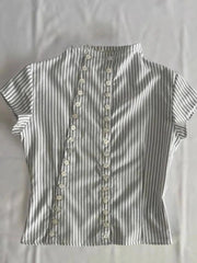 Stripe Short Sleeve Buttoned Shirt