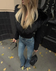 Fur Collar Knitted Cardigan