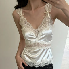 Lace Trim Patchwork Satin Cami Top
