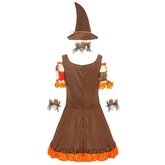 “Women’s rustic scarecrow cosplay outfit with patchwork details”