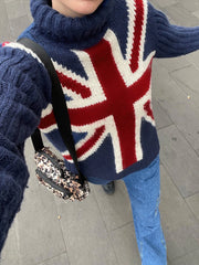 Blue Uk Flag Turtleneck Sweater