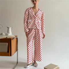 Red Heart Print Shirt And Pants Pajama Set
