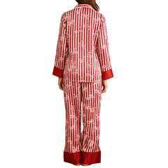 Striped Bow Tie Front Long Sleeve Top and Pants Sleepwear Set