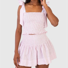 Smocked Stripe Tie Up Top And Shorts Set