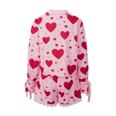 Long Sleeve Heart Print Top and Elastic Waist Shorts Loungewear Set