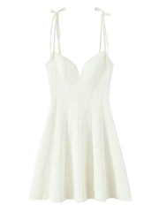 Solid Bow Strap Mini Dress