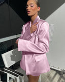 Pink Satin Blazer And Mini Skirt Set