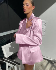 Pink Satin Blazer And Mini Skirt Set - Free From Label