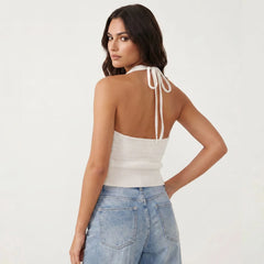 Textured Tie-up Halter Crop Top
