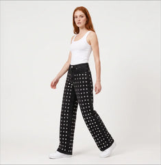 Rivet Decoration Straight High-Waisted Denim Jeans