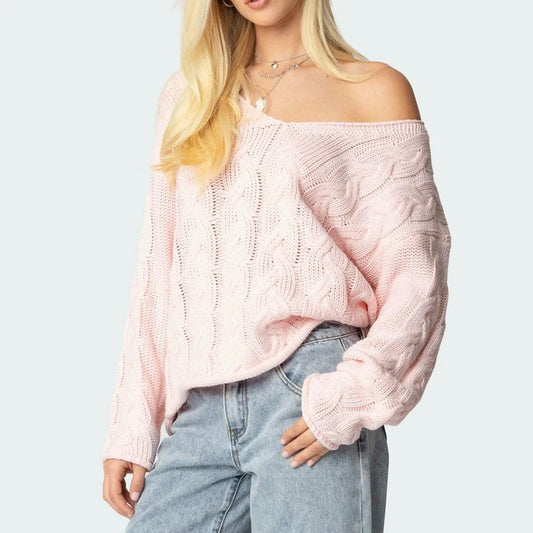 Cable Knit Off Shoulder Sweater