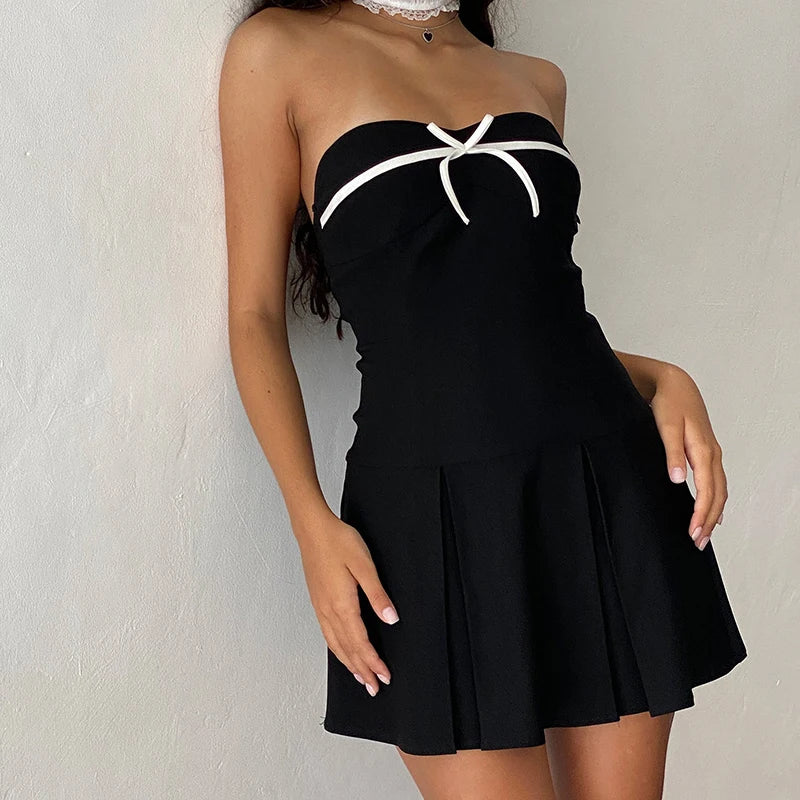 Black Tube Strappy Bow Design Mini Dress - Free From Label