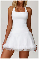 Mesh Flare Trim High-Waist Tennis Short Skirt