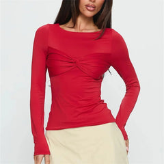 Long Sleeve Twist Knot Front Blouse