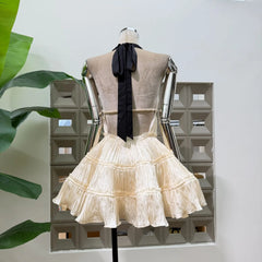 Sleeveless Pleated Strap-neck Backless Mini Dress