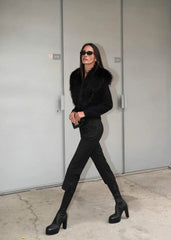 Fur Collar Knitted Cardigan