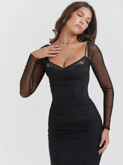 Black Long Sleeve Mesh Bodycon Maxi Dress - Free From Label