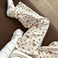 Cute Cartoon Elastic Waist Wide Leg Trousers