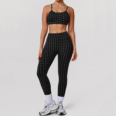 Polka Dot Yoga Sports Bra And High Waist Legging And Shorts Set