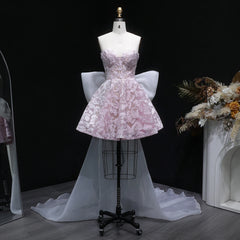 Bow Long Train Strapless Embroidered Mini Dress