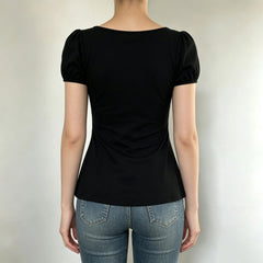 Black And White Square Neck Puff Sleeve Blouse