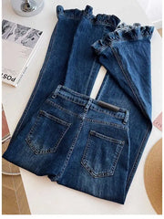 Ruffle Blue Bell Bottom Flare Denim Pants