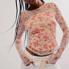 Floral Print Sheer Long Sleeve Top