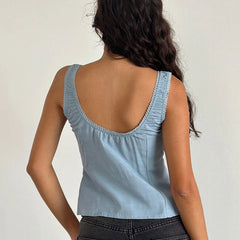  Women's tank top with a front bow tie and side slit.