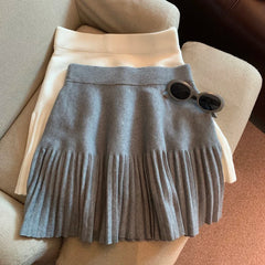 Knitted Pleated High-Waisted Mini Skirt