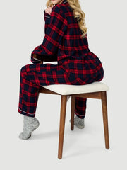 Plaid Print Long Sleeve Button Down Tops And Elastic Waist Pants Christmas Pajama Set