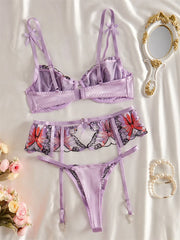 Purple Butterfly Embroidery Lingerie Set