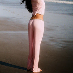 Knitted Wide Legs High Waist Straight-leg Trousers