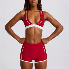 Red sports bra and shorts set - front view
