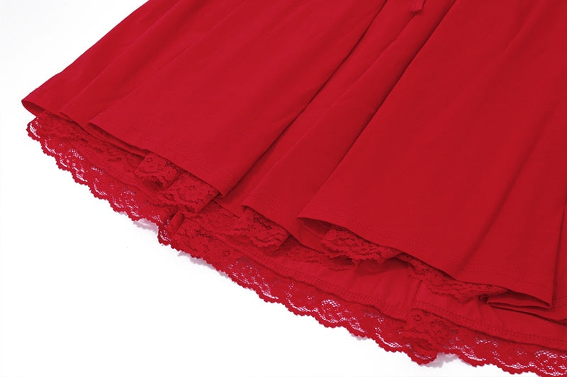Red Corset Strap Frill Mini Dress