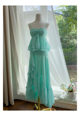 Green Babydoll Tube Crop Top And Ruffle Midi Skirt Set