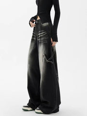 Washed Wide Leg Denim Trousers