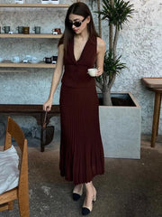 Pleated Midi Skirt And Vest Set - Free From Label