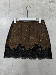 Gold Rhonestone Lace Trim Mini Skirt