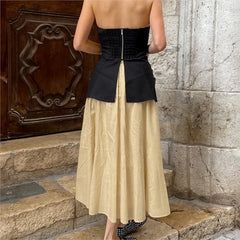 Black Zipper Tube Top And Pleated Skirt Set