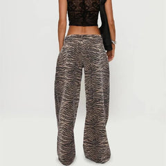 Leopard Print Wide-leg Straight Jeans Trousers
