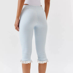 Plaid Lace Trim Capri Leggings
