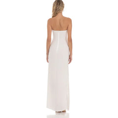 White Strapless Mesh Panel Maxi Dress