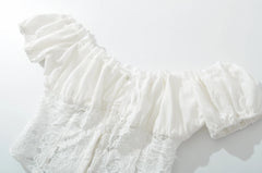 White Embroidery Ruched Chest Corset Tank Top