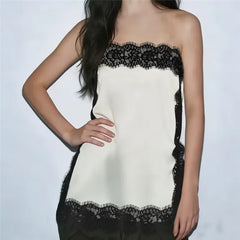 Satin Lace Trim Sling Tube Top