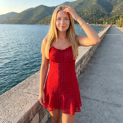 Red Polka Dot Ruffle Edge Mini Dress