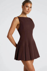 A-line Pleated Open Back Mini Dress