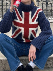 Blue Uk Flag Turtleneck Sweater