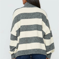 Grey Turtleneck Striped Knit Jumper