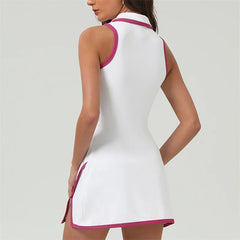 White dress with pink accents- back view